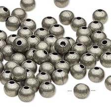 Bead, 100 Antiqued Silver Plated Steel 6mm Smooth Round Beads with 2mm Hole