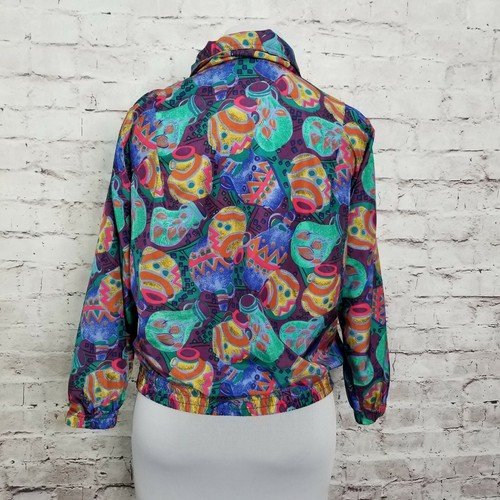 Vintage 90er Damen M bunte abstrakte Keramik geometrisches Muster Windbreaker - Bild 7 von 9