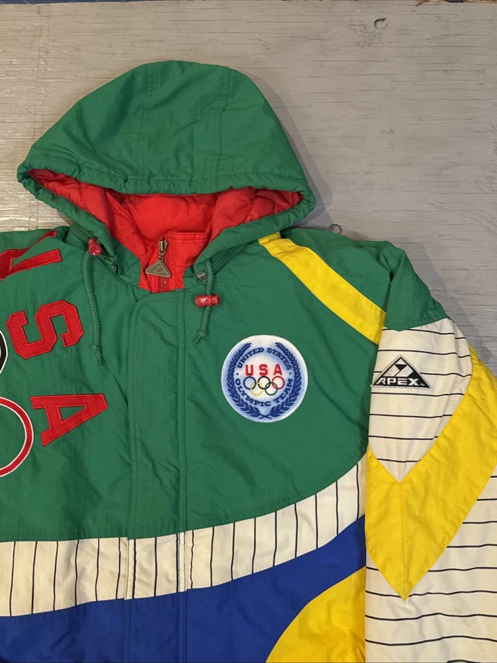 Vintage 90s Apex USA United States Olympics Full Zip Hooded Jacket Sz Large - Image 4 of 4