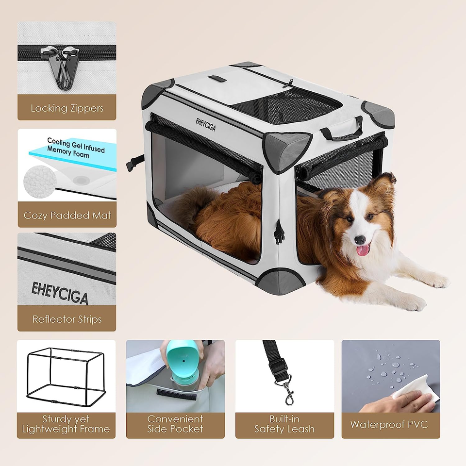 Collapsible Dog Crate for Large Dogs, Portable Soft Dog Travel Crate ...