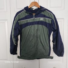 Reebok Large 14/16 Green Navy Hooded Jacket zip up front