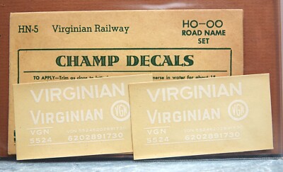 CHAMP HO SCALE VIRGINIAN RAILWAY ROAD NAME DECAL SET # HN-5