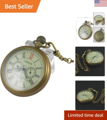 Men's Vintage Full Copper Hand-Wind Mechanical Second&24hours Sub-dials Pocke...