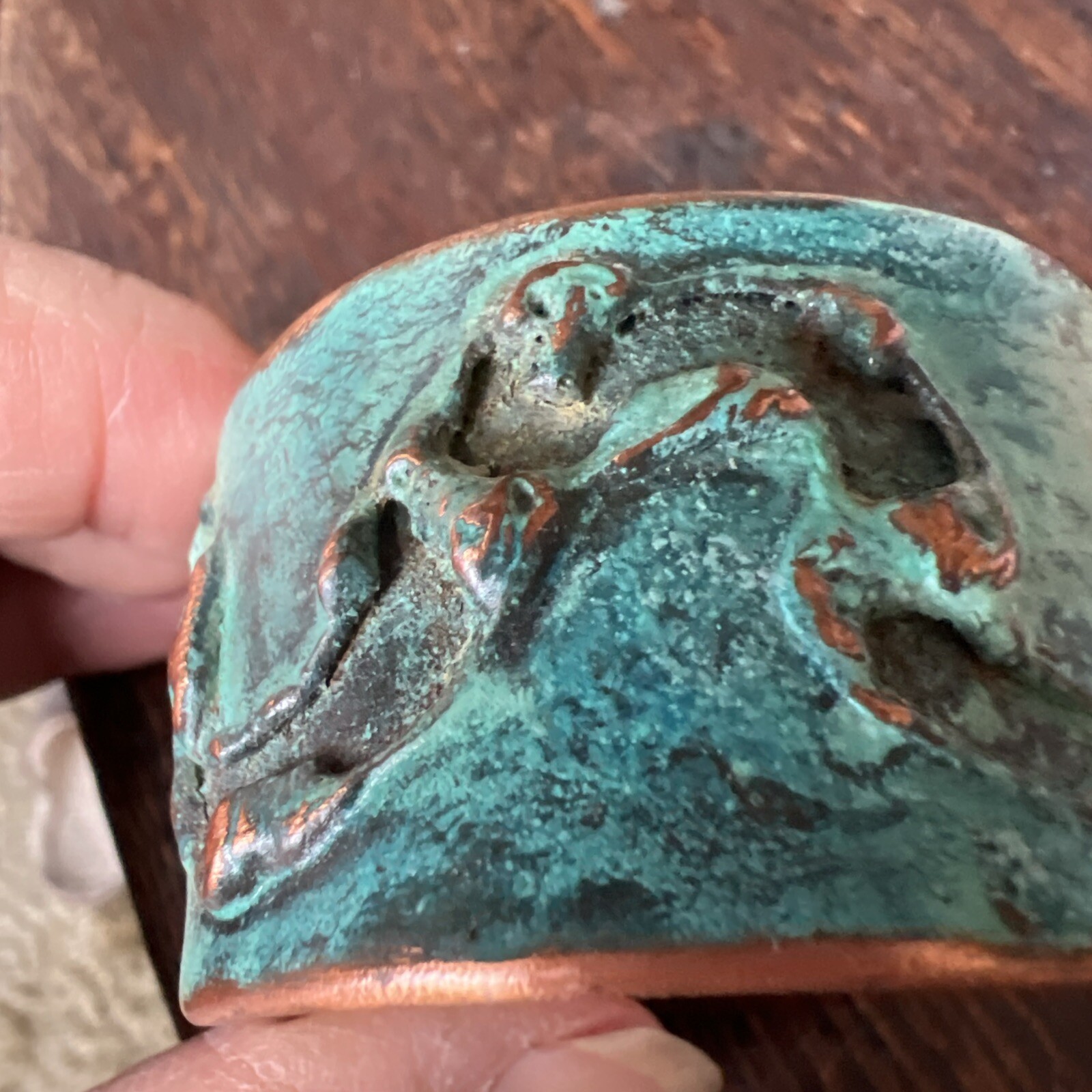 Solid Copper Rustic Patina Cuff Bracelet Verdigris - image 12