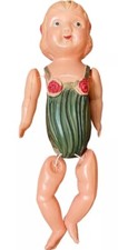 Vtg Celluloid Strung Doll Swimsuit Girl Japan 10  Flapper Kewpie 1930s