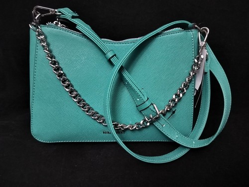 Nine West Adamae Double Zipper Crossbody Bag Chain Accent Palm Green NWT - Picture 1 of 13