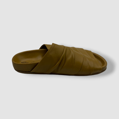 $525 Rick Owens Women's Brown Granola Draped Lambskin Slide Sandal Shoes 36.5