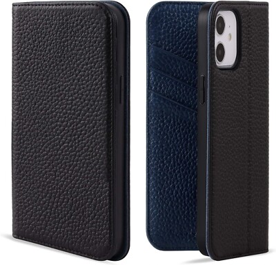 VISOUL Blue iPhone 12 mini Genuine Leather Magnetic Closure