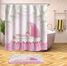 Pink Rocking Chair 3D Shower Curtain Polyester Bathroom Decor Waterproof