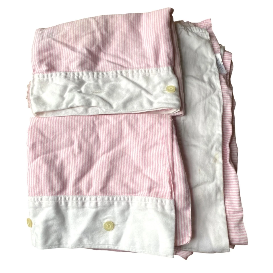Tommy Hilfiger Juego de Sábanas Doble Rayas Rosa Blanco Algodón Botones Retro Años 90 Niñas Foto 2 de 4