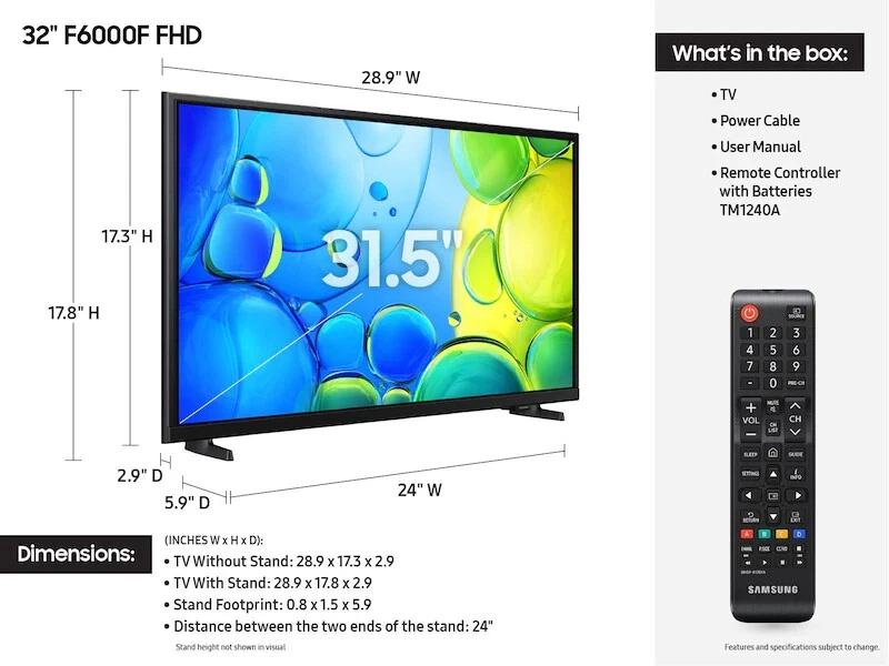 Samsung F6000F 32" Full HD HDR Smart LED TV (UN32F6000F – 2025 Model) - Image 2 of 4