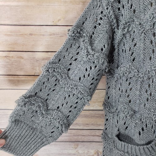 Dress Forum NWT S Long Line Gray Textuted Cardigan Sweater Button Front S10 - Picture 5 of 9