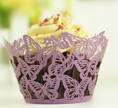60x Lilac butterfly cupcake wrappers birthday wedding party favour decoration