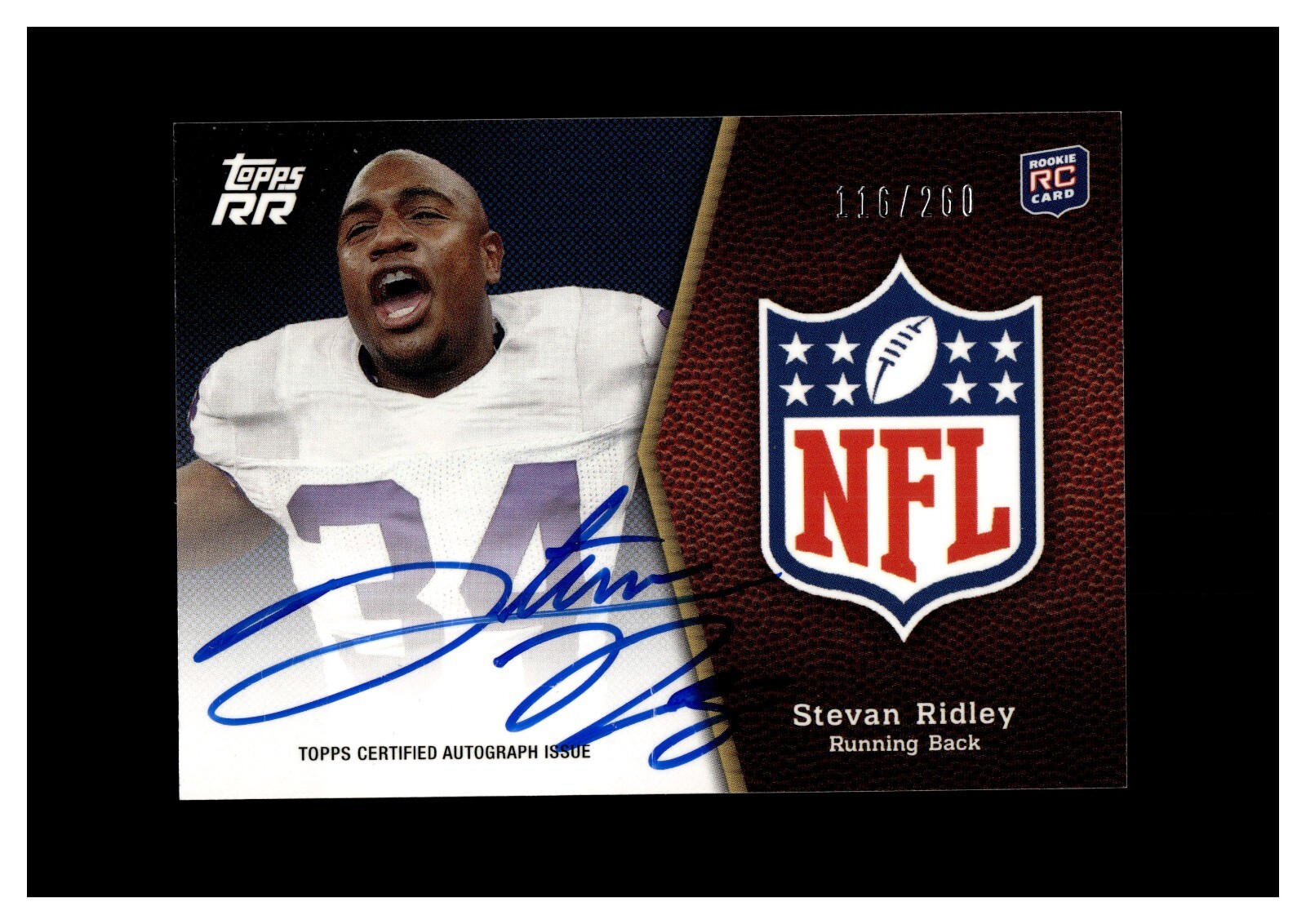 2011 Topps Rising Rookies Shield Autograph Stevan Ridley RC 116/260 Patriots