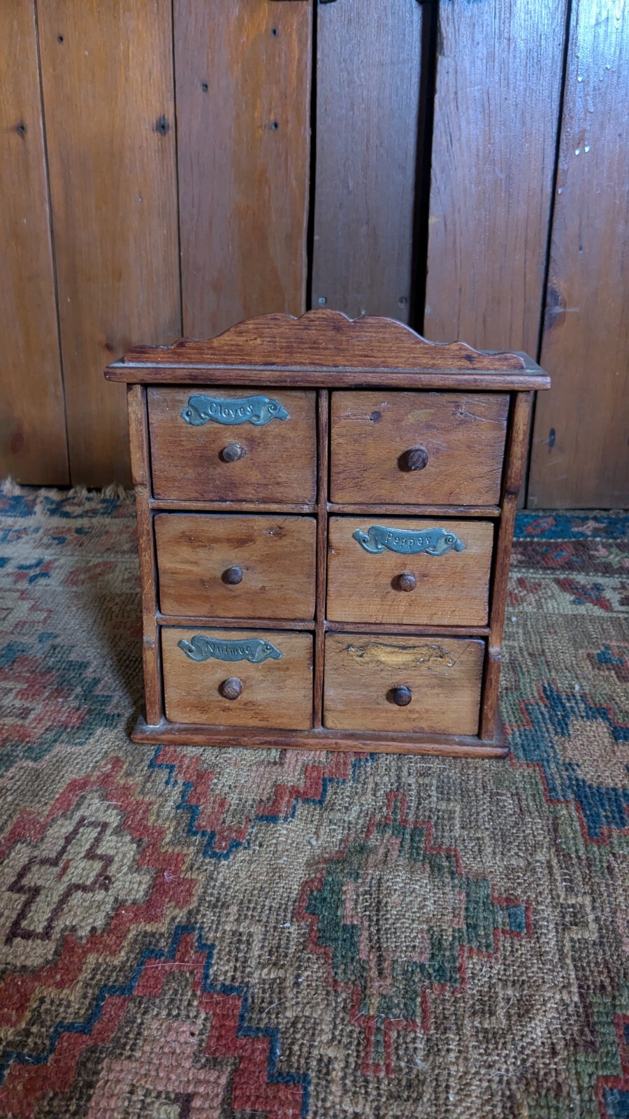 Sweet Antique Early Country Primitive Wood 6 Drawer Spice Cabinet 9.5
