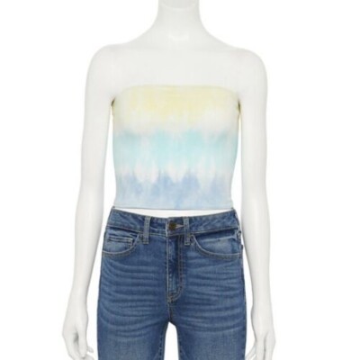 SO Juniors Girls Bandeau Tube Top New with Tags Yellow Aqua Tie Dye Soft  Small