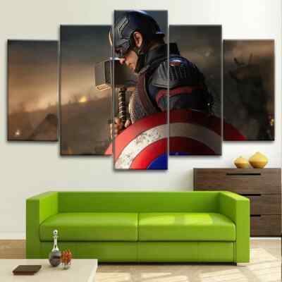Captain America with Thor's Hammer Superhero Movie 5 Piece Panel Canvas Wall Art