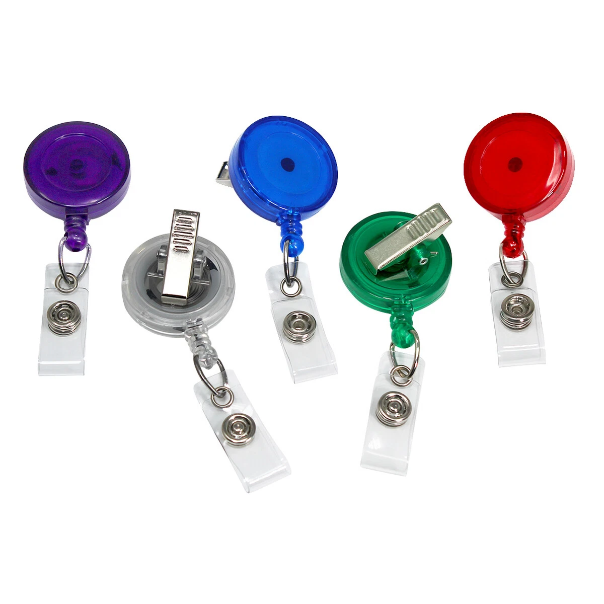 5 Pack - Translucent Color Retractable ID Badge Reels with Alligator Swivel  Clip