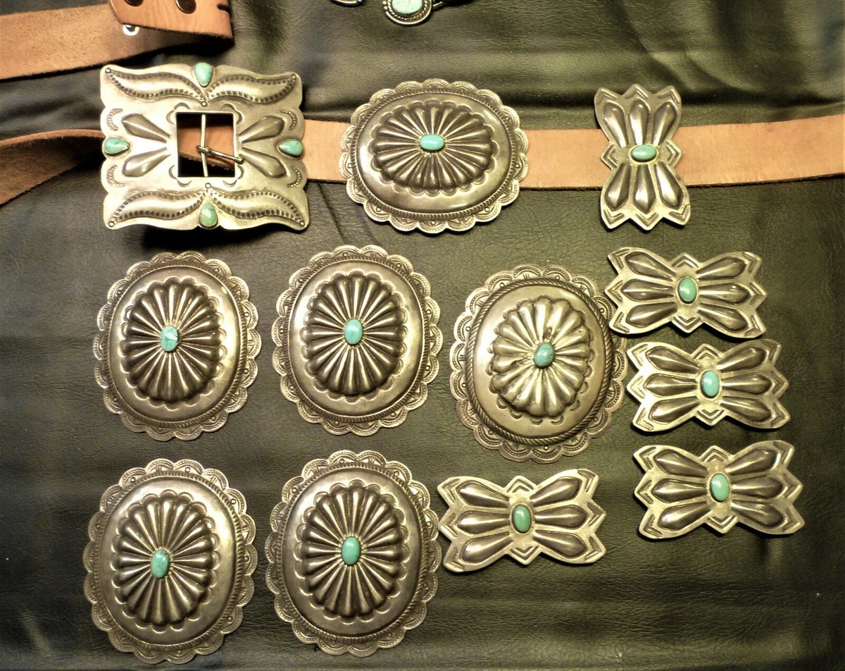 Concho Belt Vintage Southwestern Handmade Nickel Southwest Concho Belt on Black Leather | eBay main image 3