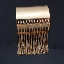  Open Wide Bangle Tassel Chain 14k Gold Plated Finish Statement On-Trend Jewelry