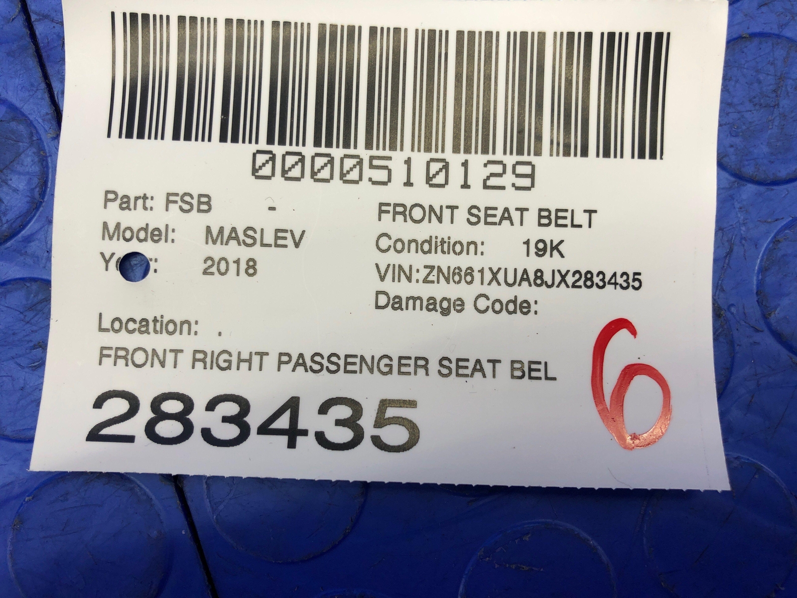 2017-2022 MASERATI LEVANTE OEM FRONT RIGHT PASSENGER SEAT BELT RETRACTOR BEIGE