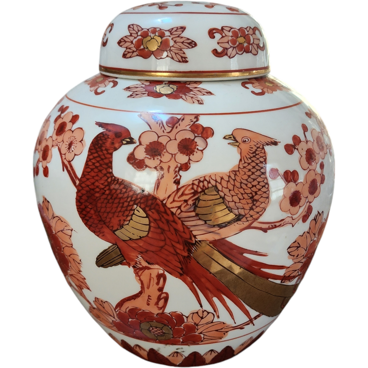 Shibui Ware 22K Gold Cherry Blossom & Pheasant Bird Ginger Jar