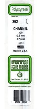 Evergreen 263 Styrene 14" Channel .100" .25cm pkg 4