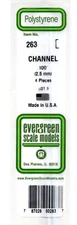 Evergreen 263 Styrene 14" Channel .100" .25cm pkg(4)