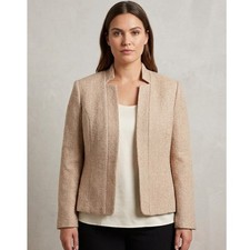 Mina Self Blazer Jacket Women Size M Khaki Tweed Textured Open Front XQ018-1 New