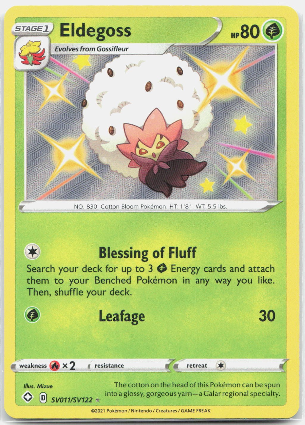 Eldegoss SV011/SV122 Shiny Rare Shining Fates Shiny Vault Pokemon Holo Near Mint