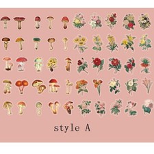 100 pieces mushroom flower plant seal transparent sticker vintage deco sticker a