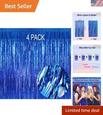 Blue Foil Fringe Curtain- 4 Pack of 3.2x8.2ft Blue Streamers Backdrop Curtain...