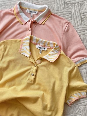 ESCADA Lot of 2 Vintage Polo Shirts Pastel Pink & Yellow, Size 36/38 (Pristine C