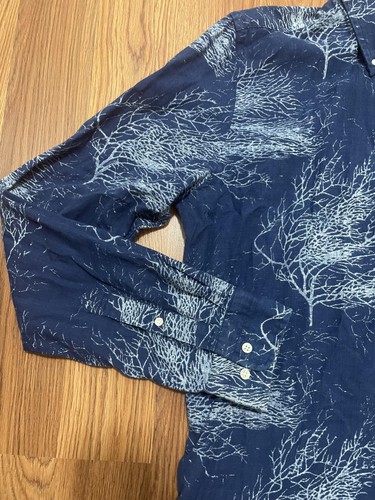 GANT Rugger Shirt Mens Medium Blue Indigo Oxford Button Up Tree Pattern Casual - Picture 9 of 11