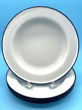 6 Vintage Ker Sweden Enameled Bowls @  7 Inches x 1/2 inch depth;  blue rims