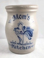 Rowe Pottery Salt Glazed Crock "Mom's Kitchen" Chicken Rooster Ric Lamore 2001