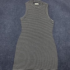 Madewell Dress Womens Medium Black Stripe Sleeveless Mock Neck Sweater Midi