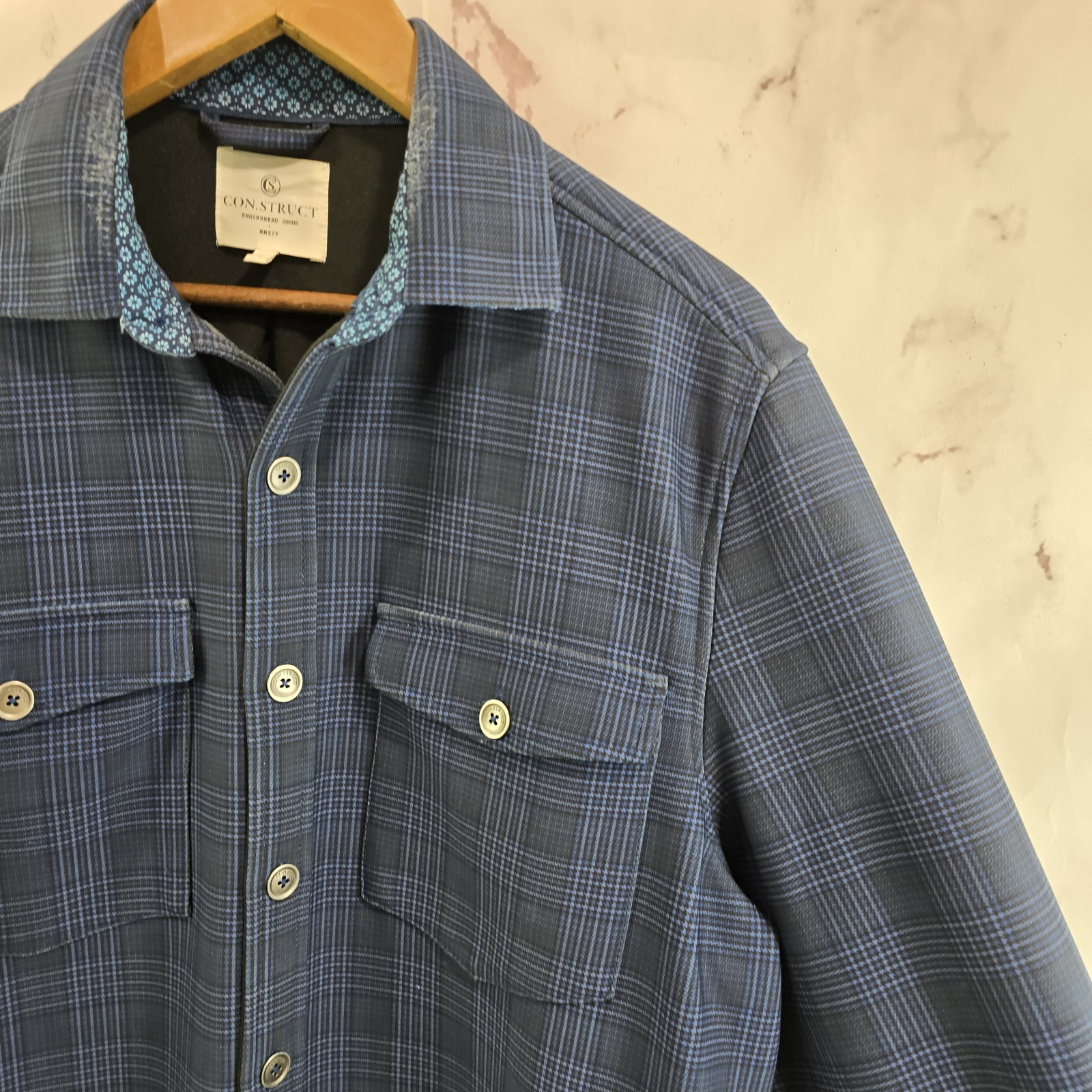 Construct Shirt Jacket Men Medium Blue Button Fle… - image 17