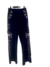 NWT 298 Johnny Was Los Angeles Wide Leg Midnight Blue Denim Cargo Pant Mila M