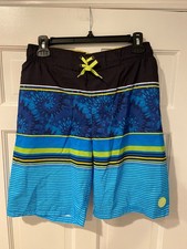 ZeroXposur Boys Swim Trunks   Size XL 18/20, Blue/Black/Lime, 28" Waist