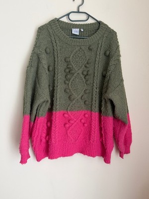 Scamp Dude Green Pink Bobble Knit Jumper Size 14 Colour Block