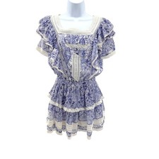 Olivaceous Floral Toile Crochet Lace Tiered Ruffle Dress Cottagecore Small