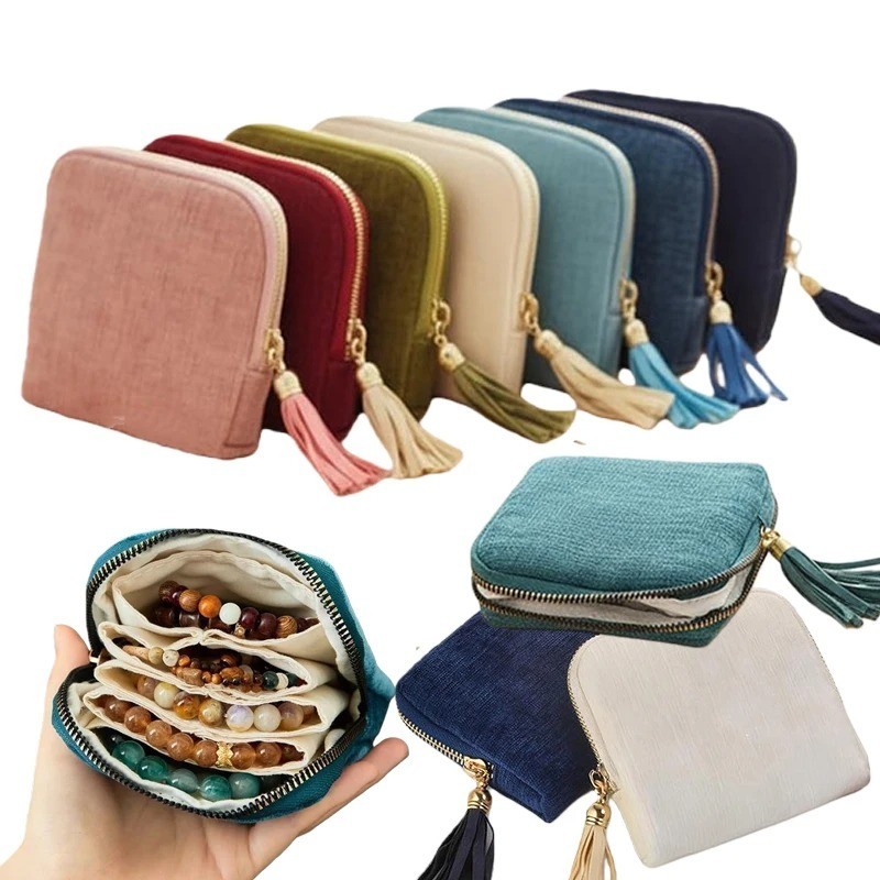 Travel Jewelry Pouch with Zipper Satin Lined Jewelry Organizer Storage Bag