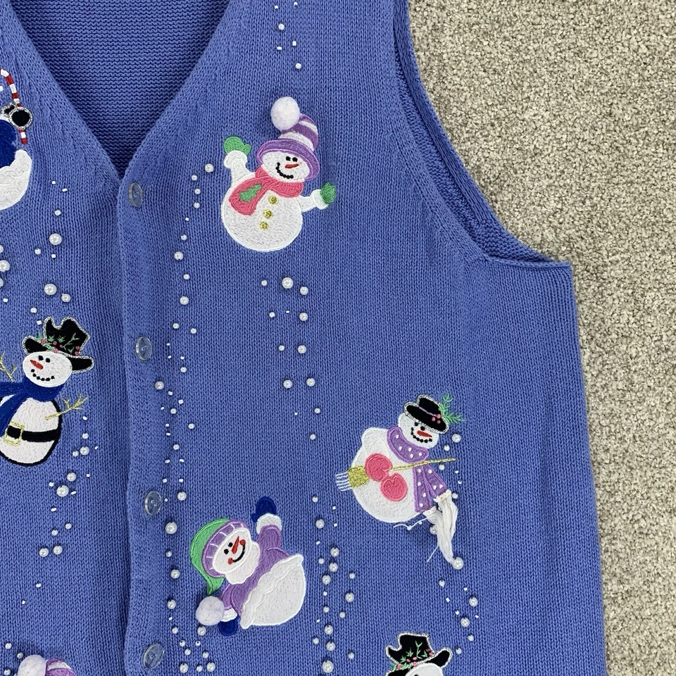 VTG 90s Quacker Factory Christmas Sweater Vest 2x Grannycore Snowman Embroidered - Image 3 of 4