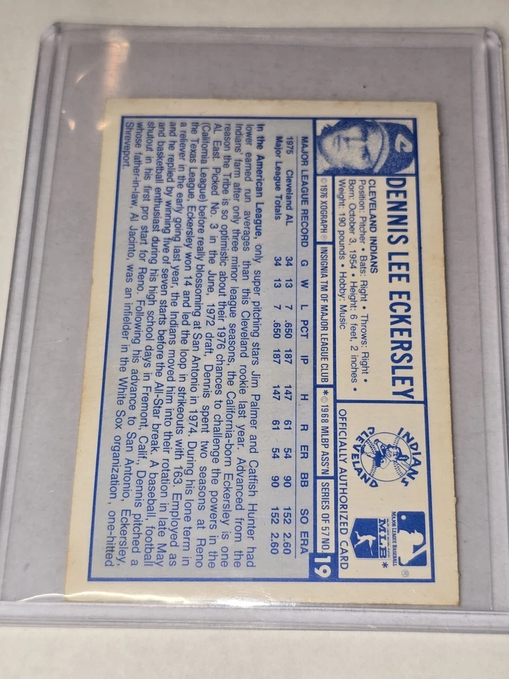 Kellogg's 1976 3-D Super Stars - Dennis Eckersley #19 (RC) Foto 2 de 2