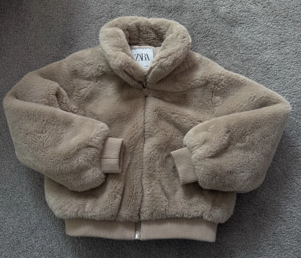 Zara Girls Faux Fur Jacket Size 6-7 Brown Zip Up - Image 2 of 4