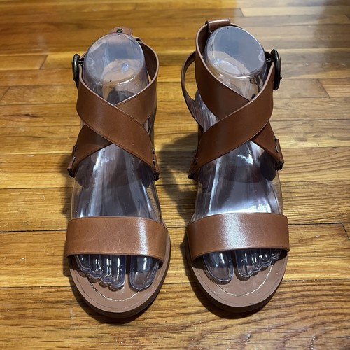 Banana Republic braune 7,5 m Leder-Sandalen Knöchelriemen Blockabsatz offene Zehenpartie
