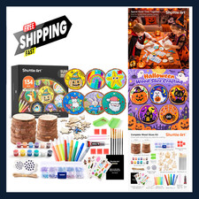 Kids Wood Painting Craft Kit with Glow-in-the-Dark Paints and Diamonds for Ages