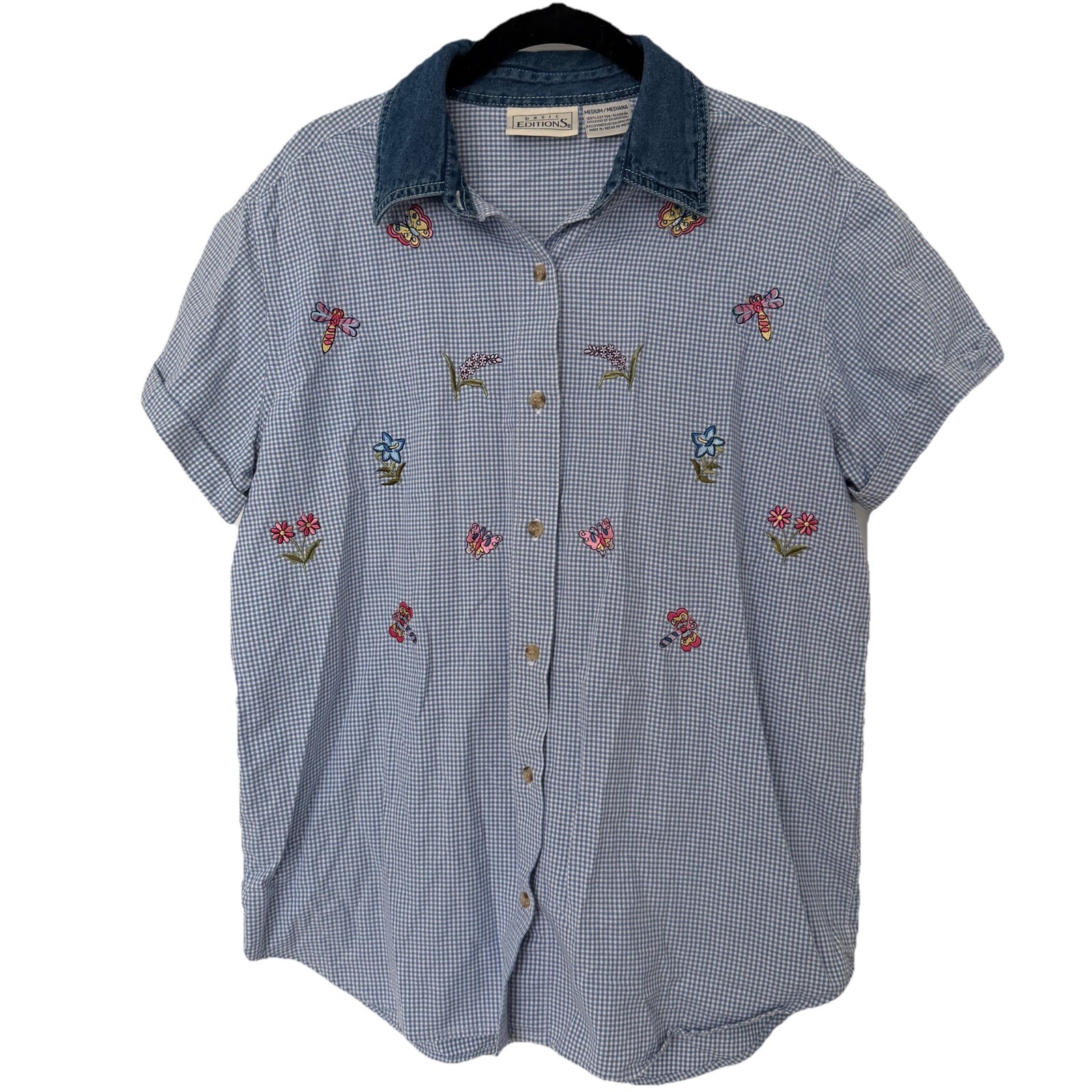 Vintage Basic Editions Gingham Embroidered Button… - image 2