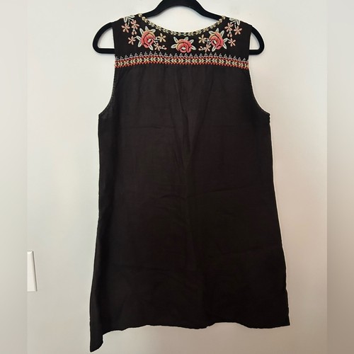 Johnny Was Rina Embroidered Black Sleeveless Mini Dress with Floral Design - Picture 5 of 5